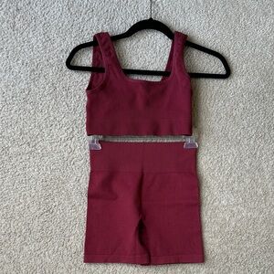 SHEIN Ribbed Burgundy Crop Top and Shorts Set